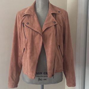 Biker Motorcycle Style Jacket Faux Suede Pink Size XS